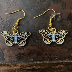 NWT - Bohemian Butterfly Metal Single Sided Dangle Earrings Set - Blue & Black